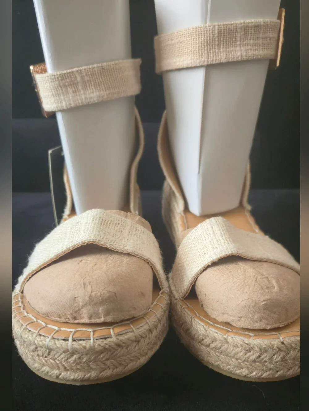 Women's Cream Ankle-Strap Espadrille Platform Sandals